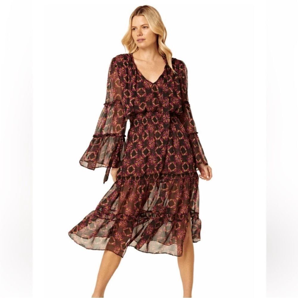 REVOLVE Misa Los Angeles Celeste Sibori Prism Flare Sleeve Midi Dress| Size M